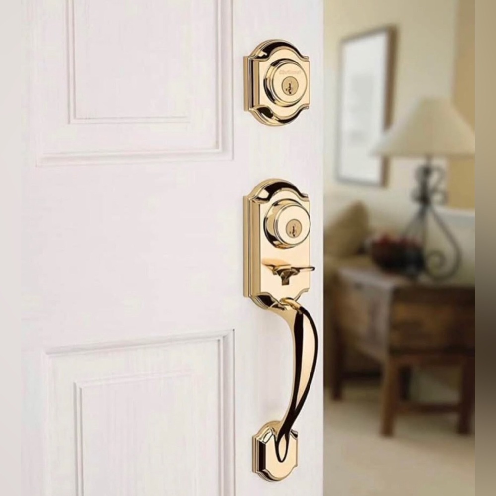 Golden Polished Brass Door Entrance Handle Lock Entrance House Key Home Security